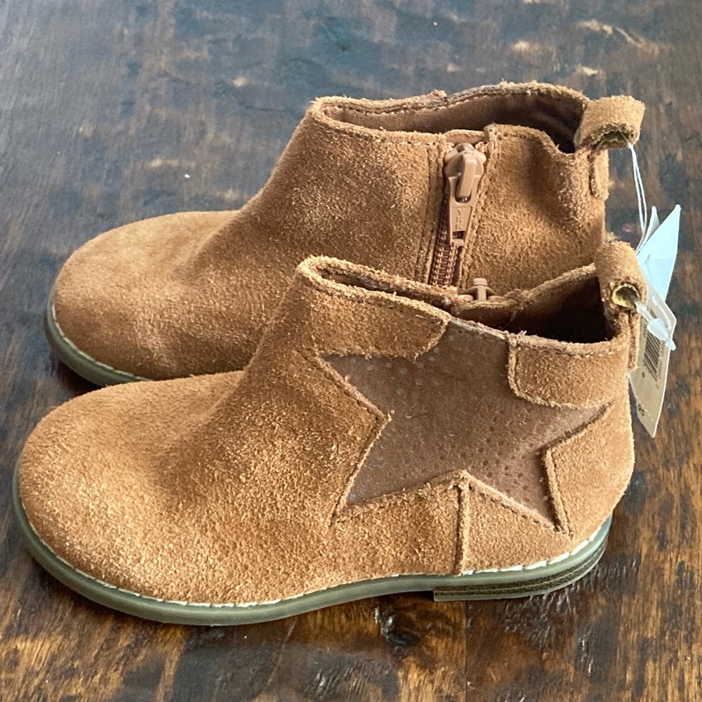 Brown Suede Kids Ankle Boots with Star Design